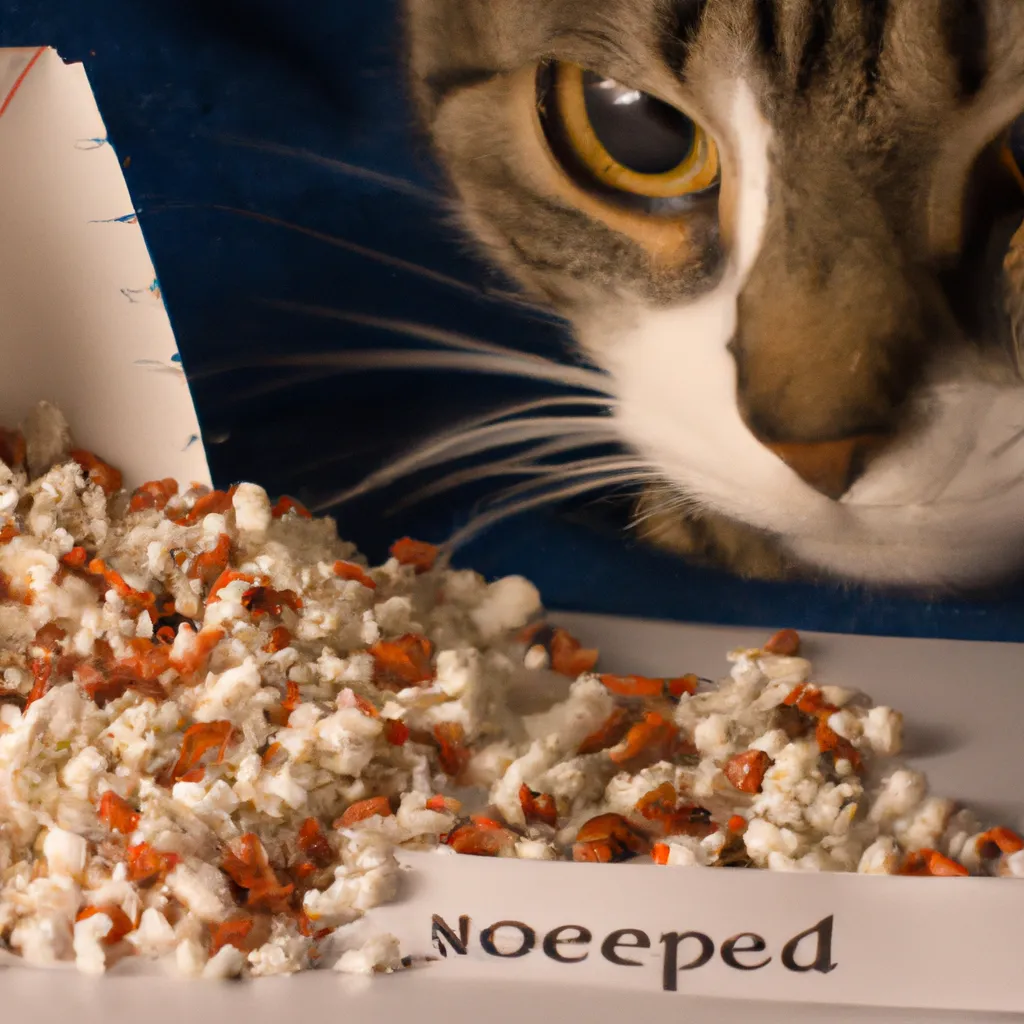 A curious cat sniffing at a pile of popcorn seeds, symbolizing the question of whether it's safe for cats to eat popcorn seeds.